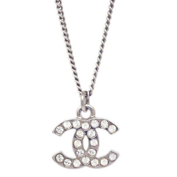 Chanel CC Chain Necklace Pendant Rhinestone Silver - Picture 1 of 1